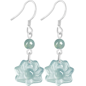 Pendientes Clásicos de Jadeíta Natural de Grado A, Diseño de Flor de Loto Azul, Hechos con Plata S925 y Jade de Grado Hielo, para Mujer, Regalo - Product Image 5