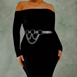 Plus Size Black Hollowed Chain Link Pu Leather Belt Party Rave Accessories For Women