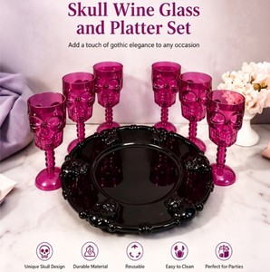 Ensemble <span class=keywords><strong>de</strong></span> 7 pièces pour Halloween : <span class=keywords><strong>Verre</strong></span> à vin et plateau en forme <span class=keywords><strong>de</strong></span> crâne, sans BPA, bol en plastique <span class=keywords><strong>de</strong></span> qualité alimentaire et <span class=keywords><strong>verre</strong></span> à vin en PP - Product Image 1