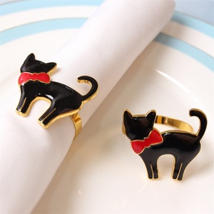 Halloween Hallowmas Drôle Sorcière Chapeau Chat Chauve-Souris Serviette Anneaux Titulaire Alliage Acrylique Métal Argent Mariages Noël Rotin Restaurant - Product Image 1