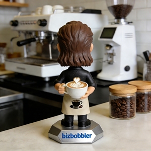 บิซบ็อบเบลอร์ ตุ๊กตาบาริสต้ากาแฟแบบกำหนดเอง - ตุ๊กตาเรซิ่นพร้อมชื่อและโลโก้บนผ้ากันเปื้อนส่วนตัว - Product Image 4