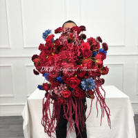 DKB 2026 Bunga Bola Kreatif Merah Burgundy dan Biru Royal Campuran 60cm Hiasan Tengah Meja Bunga Unik Besar dengan Bunga Berjuntai