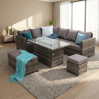 Ensemble de salle à manger de jardin en rotin moderne, durable et portable pour 9 personnes, table de foyer écologique, mobilier d'extérieur, canapé d'angle pour patio