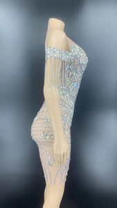 Novance Y2150 2022 printemps et été nouvelle robe sexy à col en v avec strass grande taille sans manches robe de bal en cristal scintillant - Product Image 5