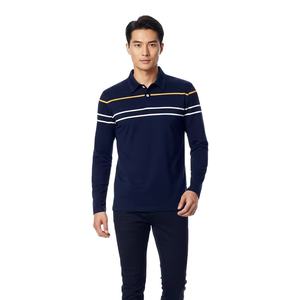 Camisas Polo a Rayas de Manga Larga para Hombre al por Mayor - Corte Regular, Cuello Rugby, Estilo Casual para Uso Diario - Product Image 1