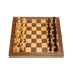 Jeu d'échecs en bois magnétique personnalisable 15 '', planche pliante personnalisée, fentes de rangement, jeu d'échecs classique