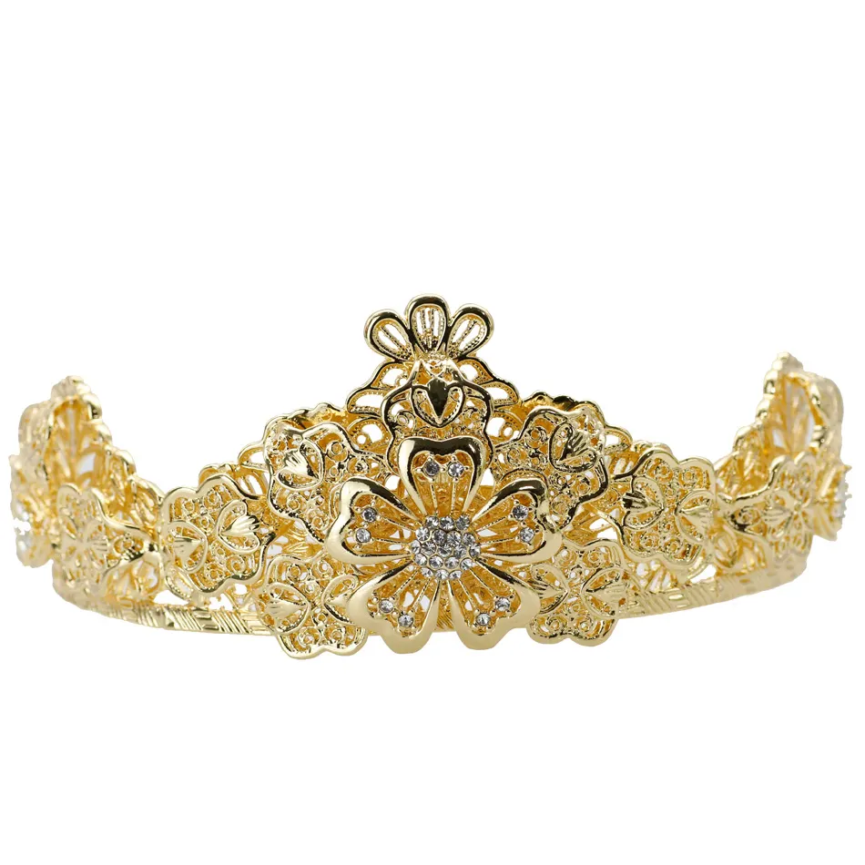 الذهب اللون المغربي زهرة التيجان للنساء الزفاف الزفاف تاج المجوهرات للرأس عقال ملكة جمال بيجو هدية