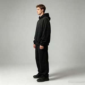 En gros, sweats à capuche et pantalons de survêtement épais en polyester/coton, imprimés en tissu éponge, avec poche latérale, épaules tombantes, style streetwear, personnalisés, écologiques et décontractés - Product Image 2