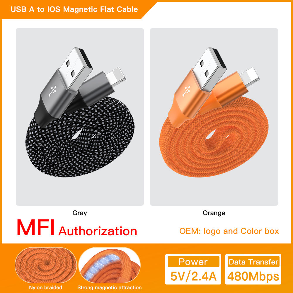 NOUVEAU[Câble plat] USB A TO L 2.0 magnétique