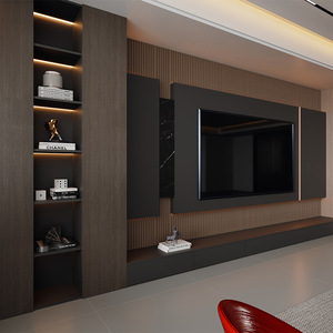 Soporte de TV Moderno Minimalista para Montar en el Suelo con Mueble Lateral de Madera Maciza, Muebles de Sala de Estar de Alta Gama, Decoración para el Hogar - Product Image 3