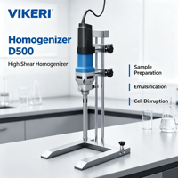 Homogénéisateur à dispersion rapide VIKERI D500, mélangeur de laboratoire à cisaillement élevé 29k tr/min, émulsifiant, préparation rapide d'échantillons, homogénéisation, OEM