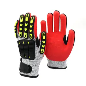 High Quality Heavy-duty Construction Sandy Nitrile Coated Shock-absorbing Cut Resistant TPR Back Protection Anti Impact Gloves