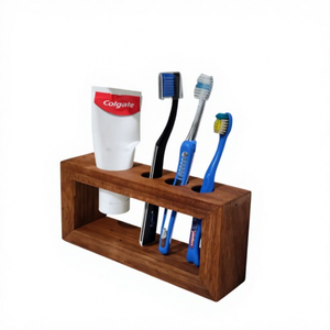 Wood <b>Toothbrush</b> <b>Holder</b> Stand Rectangle Minimalist Bathroom Organizer for <b>Toothbrushes</b> and Toothpaste Convenient Countertop Rack - Product Image 1