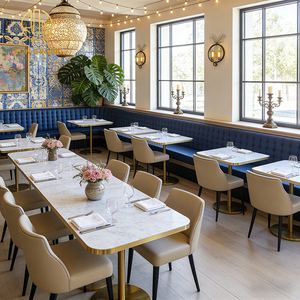 Table carrée de luxe <span class=keywords><strong>l</strong></span>égère en pierre frittée avec bordure dorée et banquette en cuir pour restaurant et café - Product Image 1