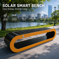 Banc solaire intelligent moderne en acier inoxydable 4 places, résistant à l'eau, avec WiFi et recharge sans fil, pour parc et jardin