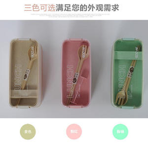 حاوية طعام محمولة مستطيلة الشكل من <span class=keywords><strong>3</strong></span> طبقات قابلة لإعادة الاستخدام بشعار مخصص وصديقة للبيئة علبة طعام عصرية من قش القمح للأطفال - Product Image 4