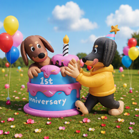 Ensemble de gâteau d'anniversaire géant gonflable personnalisé en forme de chien teckel, modèle animal de dessin animé pour extérieur, avec gonflage continu pour fête d'anniversaire