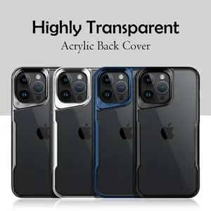 Plating Soft Rubber Border Phone Case For IPhone 11 12 13 14 15 Pro Max Plus Lens Protection High Transparent Back Plate Case