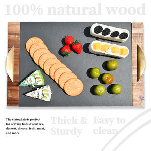 Plateau de service à steak en bois extra large de haute qualité avec ardoise résistante aux hautes températures et poignée mentale délicate pour la cuisine - Product Image 3