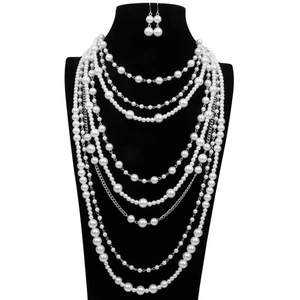<span class=keywords><strong>Set</strong></span> di gioielli in perle grosso placcato oro per donna collana lunga con perle a strati e orecchini in lega - Product Image 4