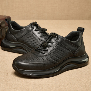 Men Genuine Leather Summer Casual Shoes Perforated Breathable Outdoor Walking Shoes <b>EVA</b> Midsole Rubber Outsole - Product Image 2