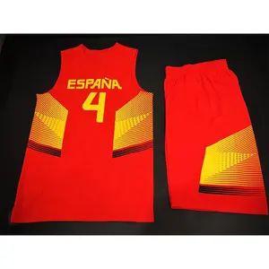 Diseño de Uniforme de <span class=keywords><strong>Baloncesto</strong></span> de España, Rojo y con Logotipo / Diseño de <span class=keywords><strong>Camiseta</strong></span> de <span class=keywords><strong>Baloncesto</strong></span> con Sublimación Completa - Product Image 5