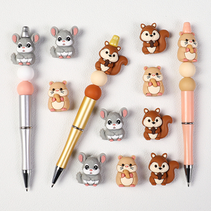 Cuentas de Silicona con Forma de Animales Adorables de 28 mm, Cuentas Sueltas de Dibujos Animados en 3D de Ardilla, Ratón, Nutria y Cocodrilo para Hacer Pulseras - Product Image 1