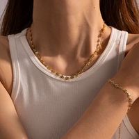 Bracelet en acier inoxydable plaqué or 18 carats avec fleur en émail, bracelet à breloques pour femmes et filles