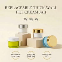 Pot de crème pour les yeux rechargeable zéro déchet 20g-50g en PET à paroi épaisse PCR, avec insert remplaçable homologué FDA, emballage durable en plastique