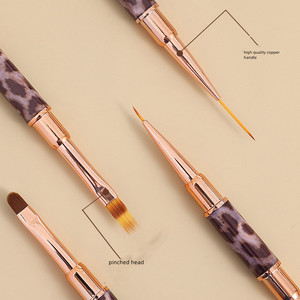 Juego de 5 pinceles para decoración de <span class=keywords><strong>uñas</strong></span>, de nailon, redondos y ovalados, para gel, delineador, aplicación de acrílico, mango metálico con diseño de leopardo - Product Image 2