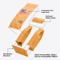 Sacs d'emballage pour café en plastique mat biodégradable réutilisables avec impression personnalisée, fond plat, soufflet, valve d'air et fermeture éclair à robinet
