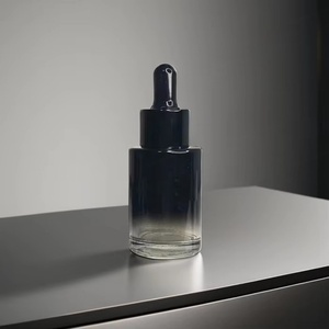 Skincare Packaging Cosmetic 30ml Flat Shoulder Essential Oil Black Gradient Glass Dropper <b>Bottle</b> 1 oz for Hair Oil Serum - Product Image 1