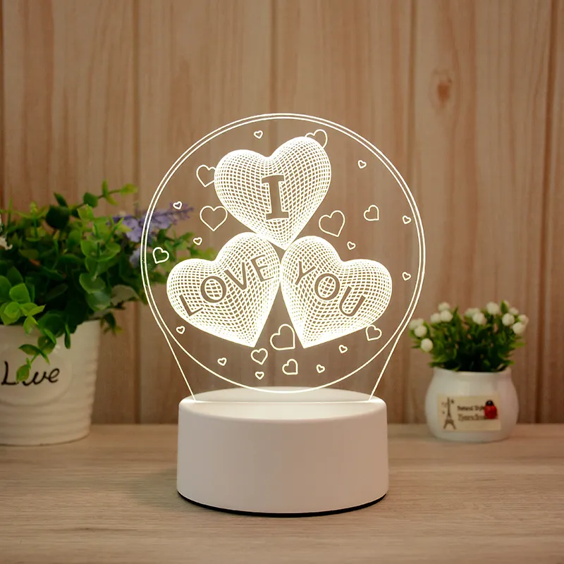 Lampe de Table LED colorée, 3 couleurs, ampoule transparente 3D, Illusion optique, veilleuse romantique, cadeau de mariage, cœur d'amour, nouveau