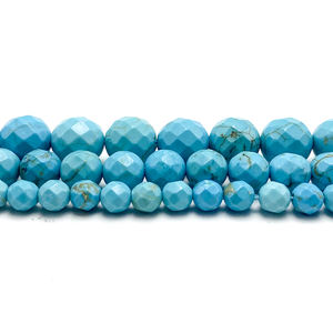 Grosir Celup Biru Howlite Turquoise Faset Manik-manik Bulat untuk Pembuatan Perhiasan DIY - Product Image 2