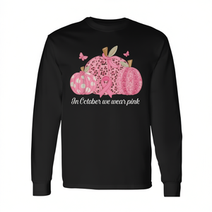 En octubre usamos camisetas de manga larga con estampado de calabazas rosas para la concienciación sobre el cáncer de mama - Product Image 2