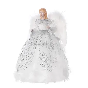 OEM decorativo plata Navidad Ángel muñecas adornos decoración de la Mesa del hogar con lentejuelas y alas de plumas para decoraciones de fiesta de Navidad