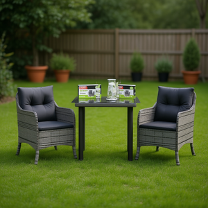 Ensemble de salle à manger de jardin Tidio 2 places en polyrotin gris, mobilier d'extérieur durable au design contemporain - Product Image 2