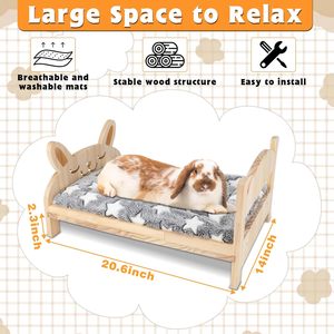 Cama Grande <span class=keywords><strong>de</strong></span> Madera para Conejos, Cama Plegable 2 en 1 para Mascotas con Cojín Extraíble, Cama para Animales Pequeños como Conejos, Conejillos <span class=keywords><strong>de</strong></span> Indias - Product Image 2
