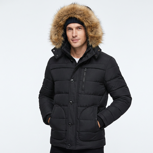 Veste d'hiver matelassée pour homme, à capuche, épaisse et chaude, avec col en fourrure, fermeture éclair, style décontracté, noir, rembourrage en polyester, 2026 - Product Image 1