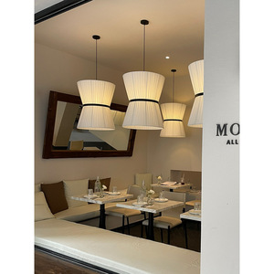 Lustre rond en tissu blanc de style chinois moderne, luminaire LED anti-éblouissement pour restaurant, bar, hôtel, décoration - Product Image 5