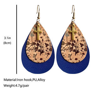 Uionen ต่างหูจี้กางเขนแบบวินเทจแบบห้อยสองชั้นของผู้หญิงที่ทันสมัย2336ดีไซน์เรขาคณิตหนังใส่ไมโครไม่ก่อให้เกิดอาการแพ้ - Product Image 5