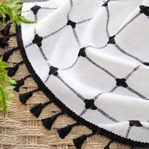 <span class=keywords><strong>Rideau</strong></span> de <span class=keywords><strong>douche</strong></span> luxueux sans perçage, style bohème à pompons et à carreaux, en faux lin, design moderne et minimaliste pour la séparation des espaces de salle de bain - Product Image 5