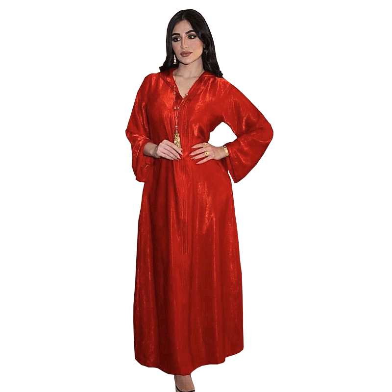 A034 Dubai Arabic Muslim Wholesale Maxi Abaya Dress for Women Champagne Moroccan Kaftan Hooded Robe Turkish Ethnic Islamic