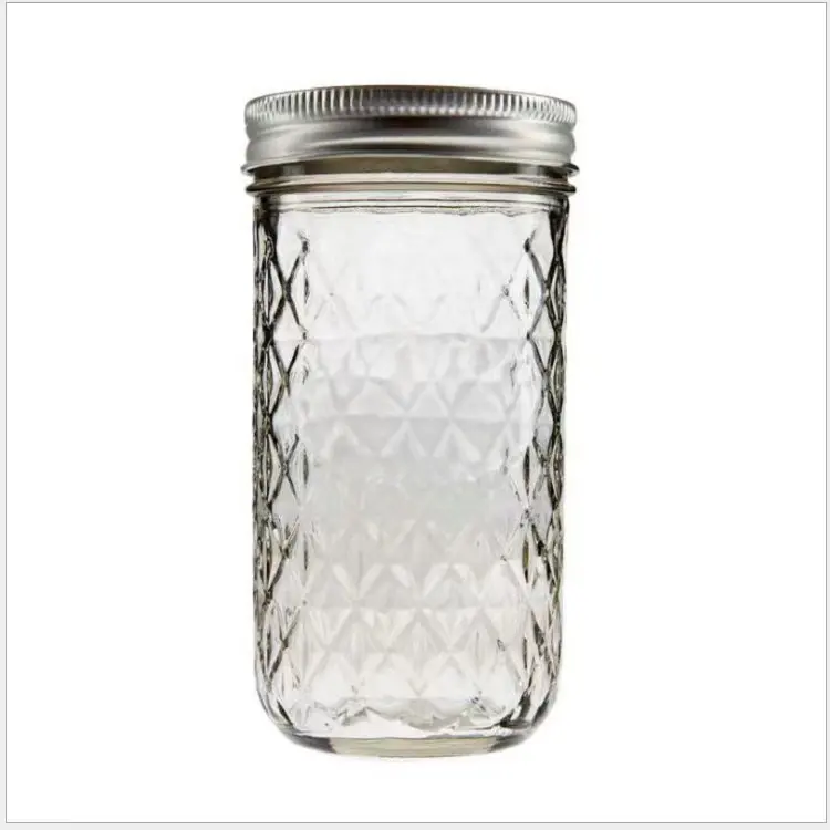 16-Ounces Quilted Crystal Regular Mouth Jelly Mason Jars with Lids