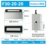 F302020 Taille 30*20*20mm Forme rectangulaire 12V 24V CC Micro-lève-charge électromagnétique Bobine en fer Force de maintien 14kg Cycle de service 100%