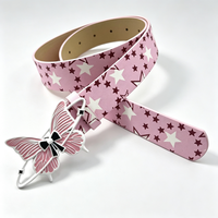 Ceinture décorative en cuir PU imprimé étoiles avec boucle papillon Y2K, ceinture de taille mignonne avec nœud et étoiles pour femme, vente en gros