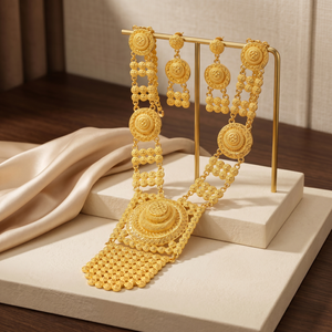 ZHENXUN Dubaï Ensemble de bijoux de mariée plaqué or 24K, motif cercle, collier et boucles d'oreilles, bijoux de mariage de grande taille pour femme, vente en gros - Product Image 6
