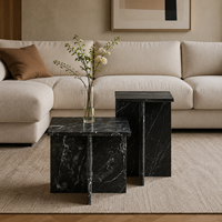 Table basse de salon Cammy Stone en marbre noir, style moderne de luxe, table d'appoint multifonctionnelle, mobilier de maison