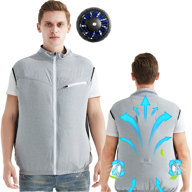 Construction Worker Short Sleeve Vest Two Cool Air Condition Fans Sun-Proof 5V 7V 12V Mobile Battery Power Hot Summer Polyester