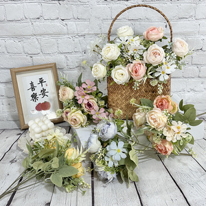 Bouquet de pivoines artificielles Queyiyi, arrangement floral en soie pour décoration intérieure, accessoires de mariage, blanc, rose, orange, bleu, champagne - Product Image 1